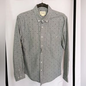 Obey casual button down shirt, color blue-grey with leaf designs, size small